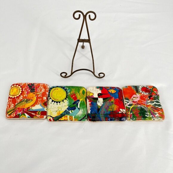 Jessica Swift Tile Coasters/ Set of 4‎ Birds Brights 3.5" Retired Print - Picture 2 of 2